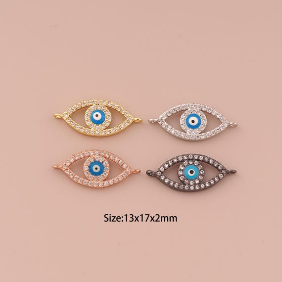 18K Gold Evil Eye Connector,CZ Pave Minimalist Connector Charms,Devil Eye Connector for DIY Jewelry Making Supply