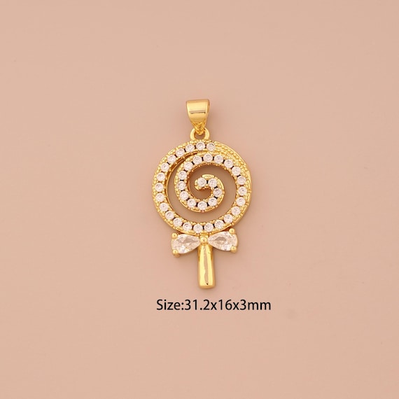 18K Gold Lollipop Charms,CZ Pave Bow Charms Pendants,Lollipop Charm for DIY Jewelry Making Supply