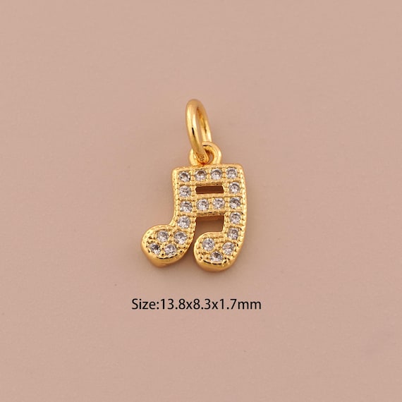 18K Gold Mini Musical Symbol Charms,CZ Pave Minimalist Charms Pendants,Musical Symbol Charm for DIY Jewelry Making Supply