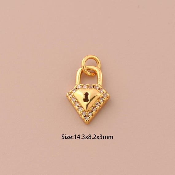 18K Gold Lock Charms,CZ Pave Diamond Charms Pendants,Lock Charm for DIY Jewelry Making Supply