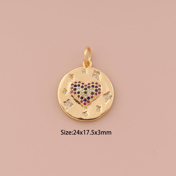 18K Gold Heart Charms,CZ Pave Minimalist Charms Pendants,Heart Charm for DIY Jewelry Making Supply