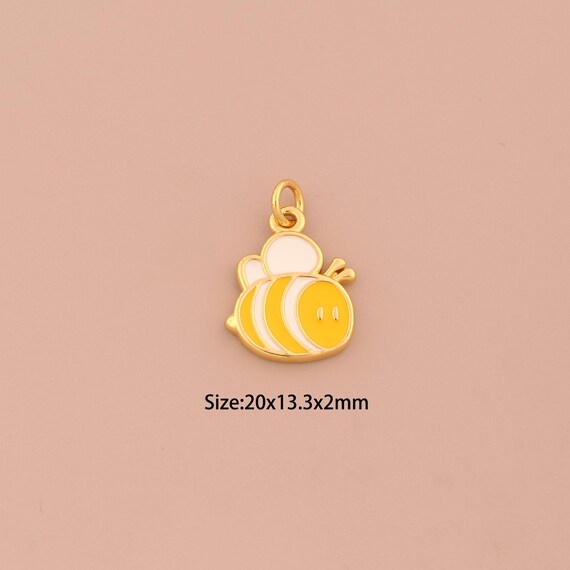 18K Gold Bee Charms,Enamel Insect Charms Pendants,Bee Charm for DIY Jewelry Making Supply
