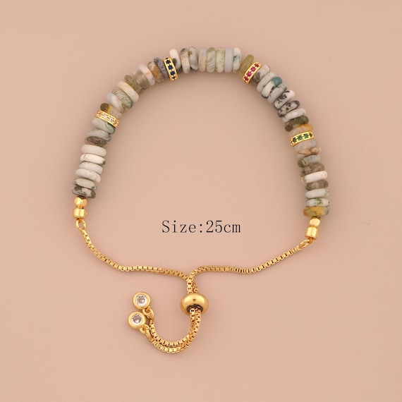 1 Str 18K Gold Natural Stone Box Bracelet,Retractable Chain Bracelet,Gift for Her