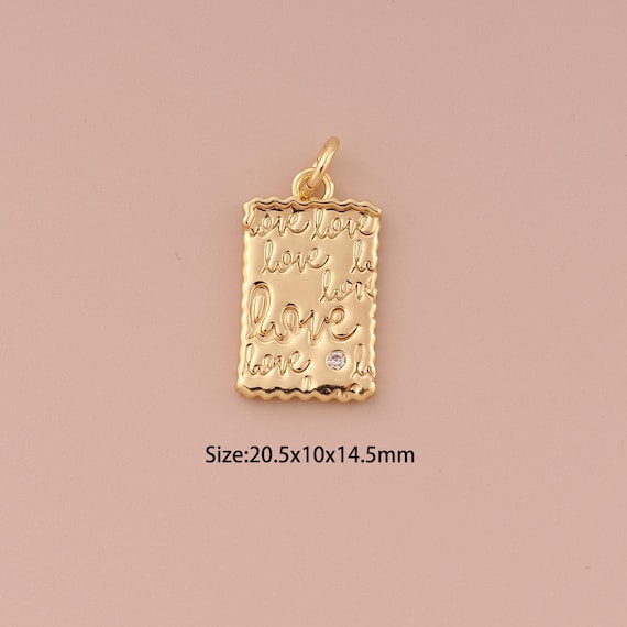18K Gold Square Charms,CZ Pave Minimalist Charms Pendants,Letter Charm for DIY Jewelry Making Supply