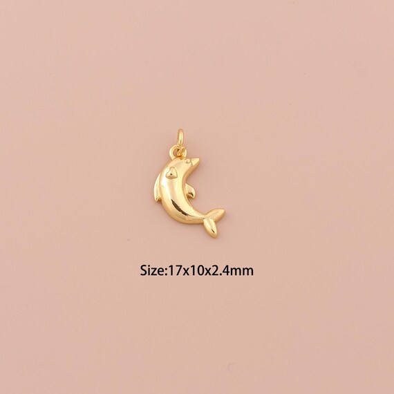 18K Gold Dolphin Charms,Minimalist Charms Pendants,Dolphin Charm for DIY Jewelry Making Supply