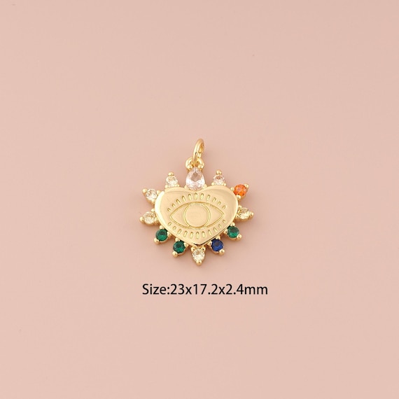 18K Gold Heart Charms,CZ Pave Evil Eye Charms Pendants,Devil Eye Charm for DIY Jewelry Making Supply