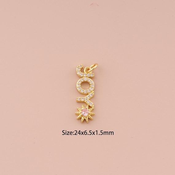 18K Gold JOY Charms,CZ Pave Letter Charms Pendants,Sun Charm for DIY Jewelry Making Supply