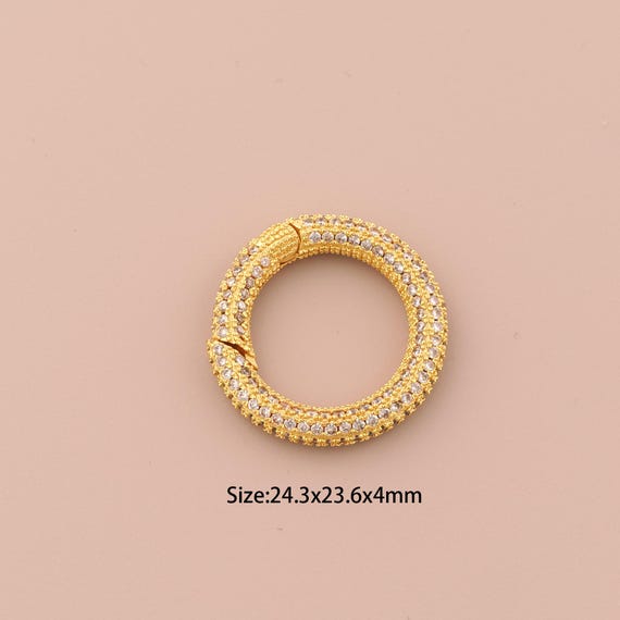 18K Gold Round Clasp,CZ Pave Snap Clasp,Push Door Clasp for DIY Jewelry Making Supply