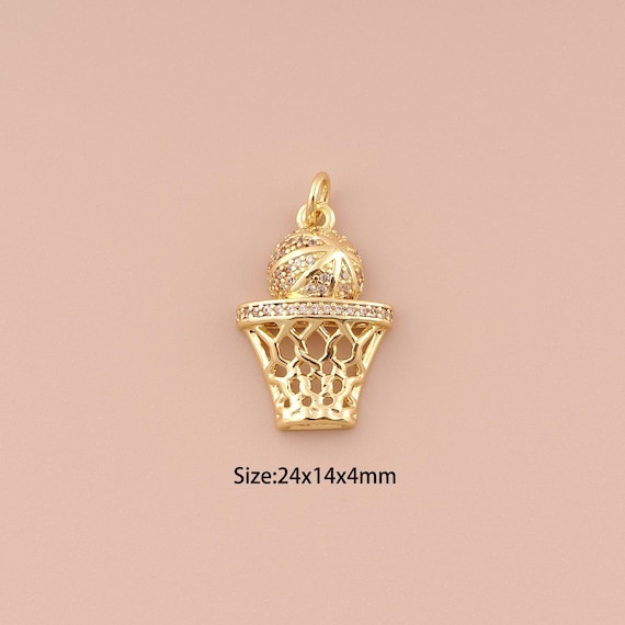 18K Gold Basketball Charms,CZ Pave Minimalist Charms Pendants,Basketball Charm for DIY Jewelry Making Supply