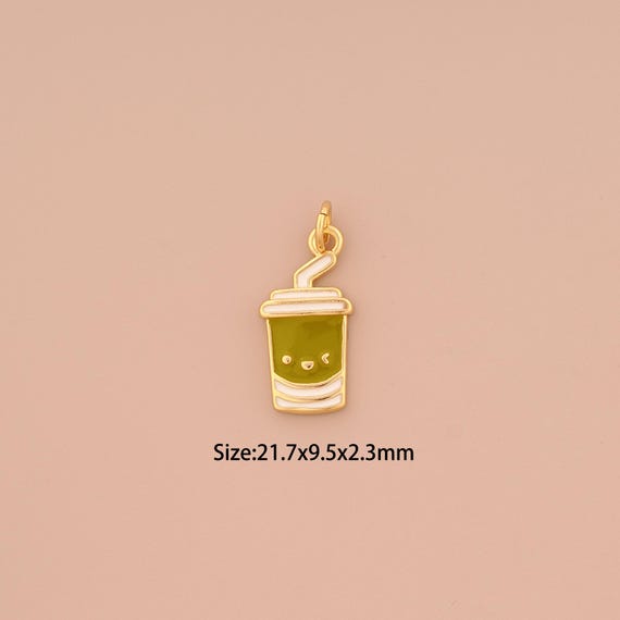 18K Gold Milk Tea Charms,Enamel Beverage Charms Pendants,Milk Tea Charm for DIY Jewelry Making Supply