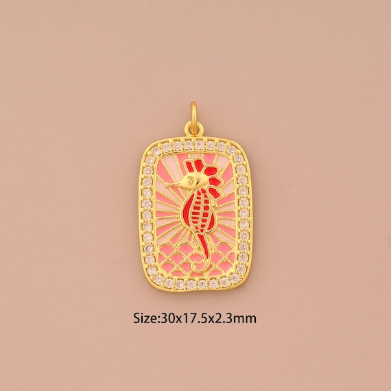18K Gold CZ Seahorse Charms,Enamel Seahorse Charms Pendants,Seahorse Charm for DIY Jewelry Making Supply
