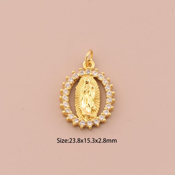 18K Gold Virgin Mary Charms,CZ Pave Religious Charms Pendants,Catholic Charm for DIY Jewelry Making Supply