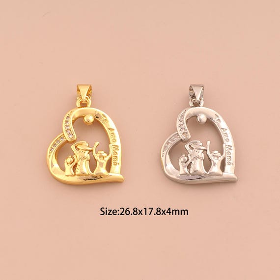 18K Gold Te Amo MAMA Charms,CZ Pave Heart Charms Pendants,Love Charm for DIY Jewelry Making Supply
