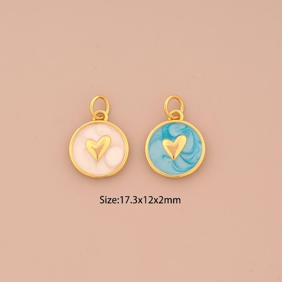 18K Gold Heart Charms,Enamel Round Charms Pendants,Love Charm for DIY Jewelry Making Supply