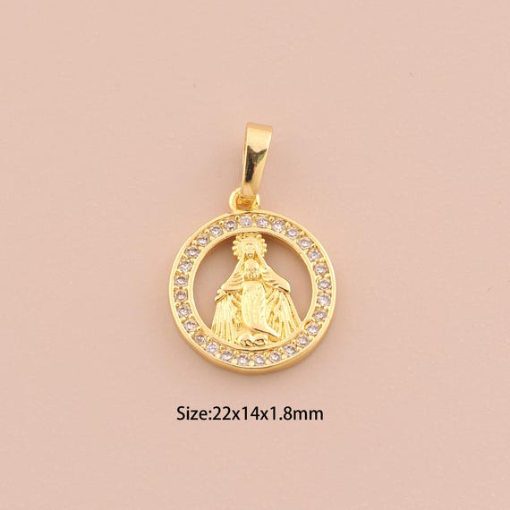 18K Gold Virgin Mary Charms,CZ Pave Religion Charms Pendants,Catholic Charm for DIY Jewelry Making Supply