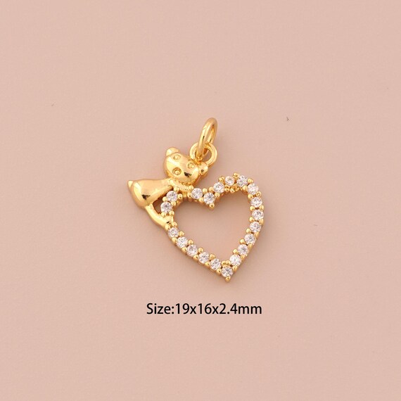 18K Gold Heart Charms,CZ Pave Bow Charms Pendants,Heart Charm for DIY Jewelry Making Supply