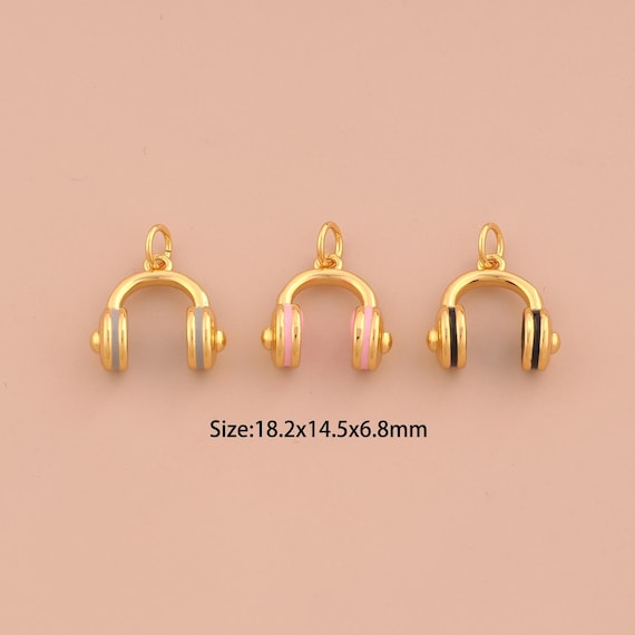18K Gold Headphone Charms,Enamel Headphone Charms Pendants,Headphone Charm for DIY Jewelry Making Supply