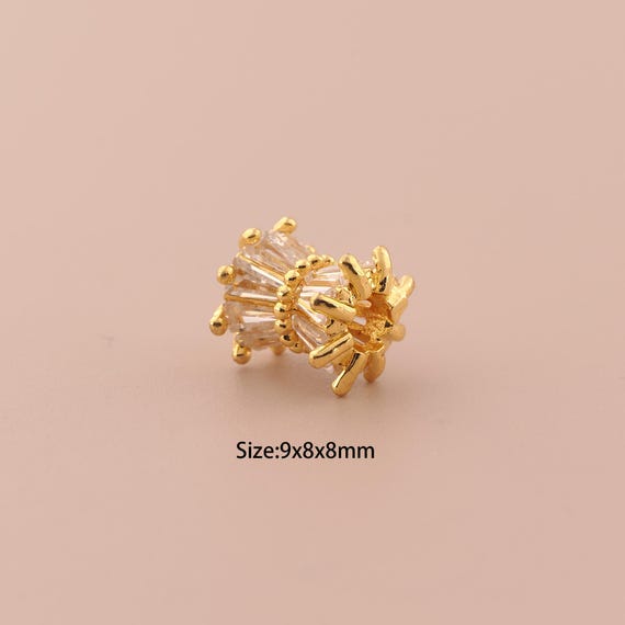 18K Gold Tube Spacer Bead,CZ Pave Large Hole Bead,Wide Bead for DIY Jewelry Making Supply