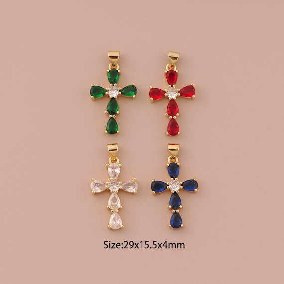 18K Gold Cross Charms,CZ Pave Minimalist Charms Pendants,Christian Charm for DIY Jewelry Making Supply