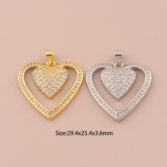 18K Gold Heart Charms,CZ Pave Heart Charms Pendants,Heart Charm for DIY Jewelry Making Supply
