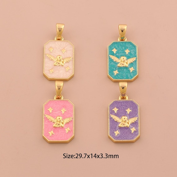 18K Gold Angel Charms,Enamel Cupid Charms Pendants,Angel Wings Charm for DIY Jewelry Making Supply