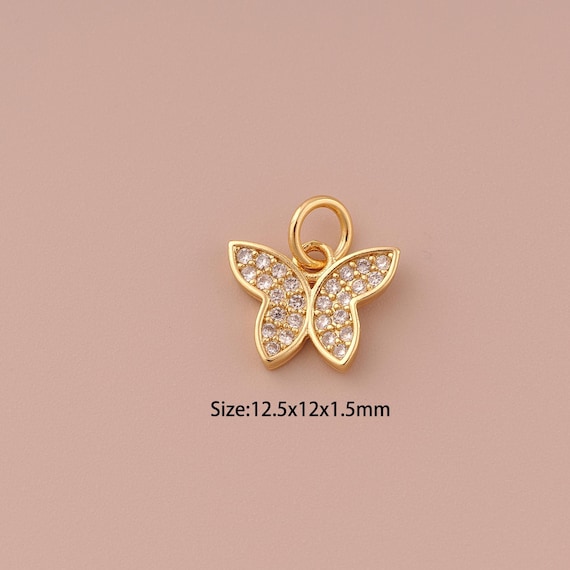 18K Gold Butterfly Charms,CZ Pave Minimalist Charms Pendants,Butterfly Charm for DIY Jewelry Making Supply