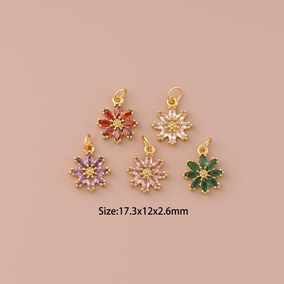18K Gold Flower Charms,CZ Pave Minimalist Charms Pendants,Flower Charm for DIY Jewelry Making Supply