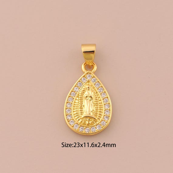 18K Gold Virgin Mary Charms,CZ Pave Religious Charms Pendants,Catholic Charm for DIY Jewelry Making Supply