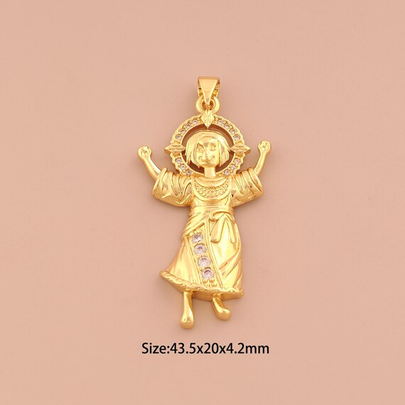 18K Gold Holy Child Charms,CZ Pave Baby Jesus Charms Pendants,Holy Child Charm for DIY Jewelry Making Supply