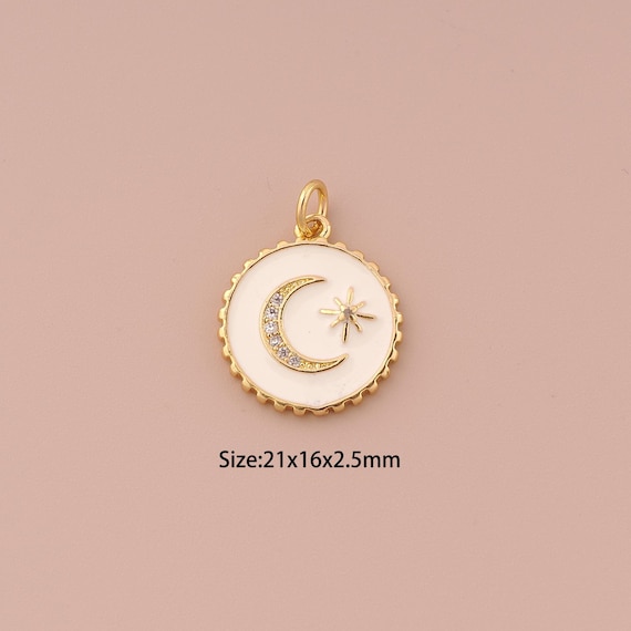 18K Gold Moon Charms,CZ Pave Minimalist Charms Pendants,Enamel Star Charm for DIY Jewelry Making Supply