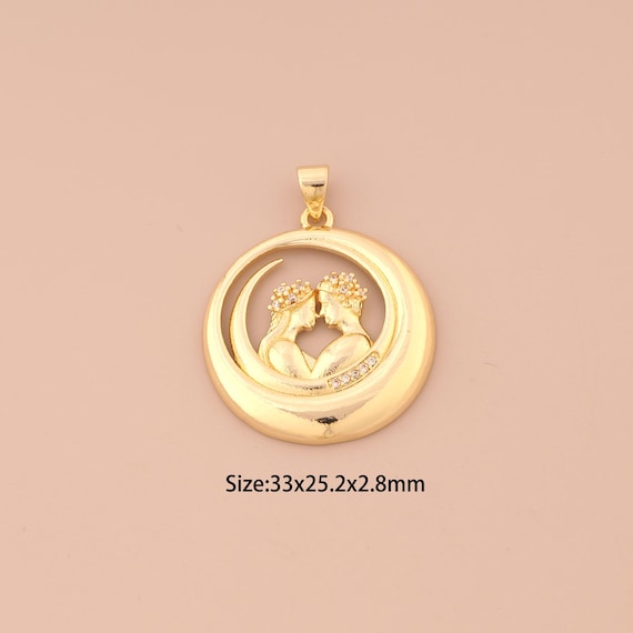 18K Gold Round Charms,CZ Pave Love Charms Pendants,Couple Charm for DIY Jewelry Making Supply