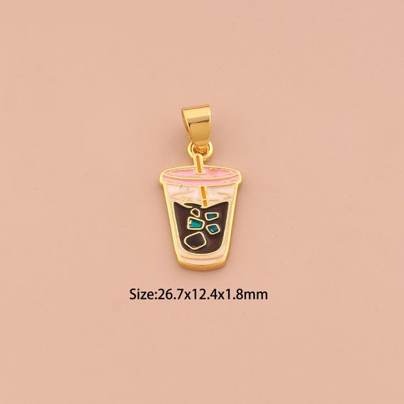 18K Gold Beverage Charms,Enamel Beverage Charms Pendants,Beverage Charm for DIY Jewelry Making Supply