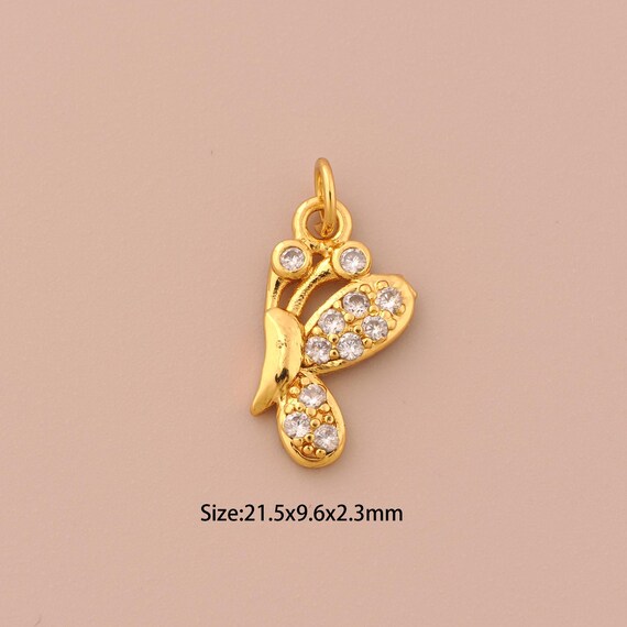 18K Gold Butterfly Charms,CZ Pave Insect Charms Pendants,Butterfly Charm for DIY Jewelry Making Supply