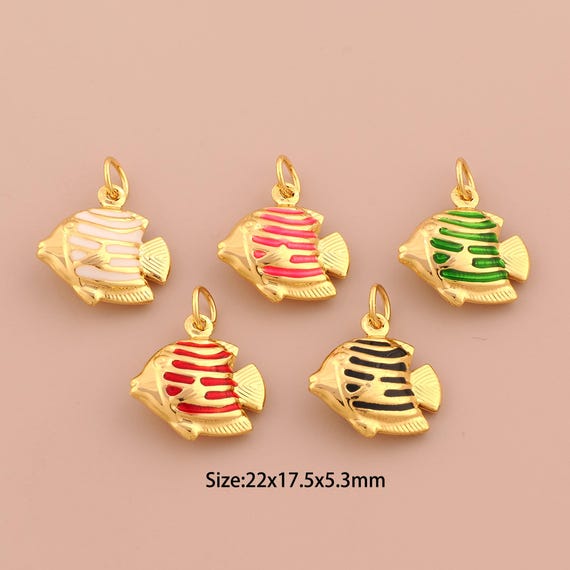 18K Gold Fish Charms,Enamel Marine Life Charms Pendants,Fish Charm for DIY Jewelry Making Supply
