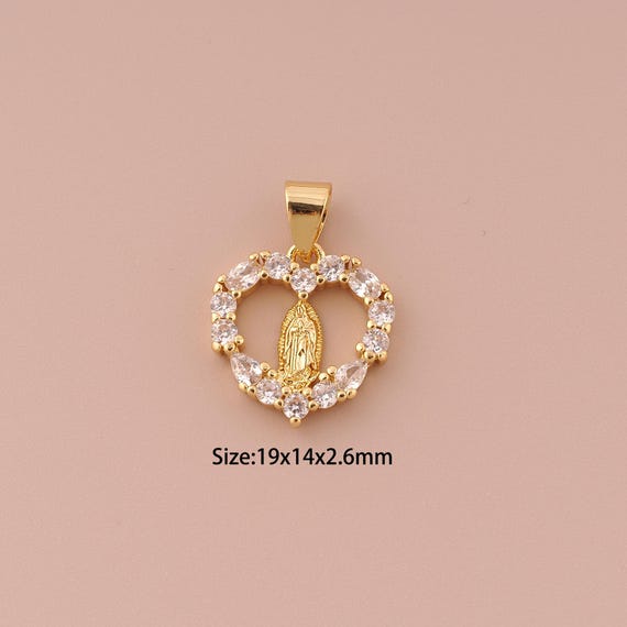 18K Gold Virgin Mary Charms,CZ Pave Minimalist Charms Pendants,Heart Charm for DIY Jewelry Making Supply