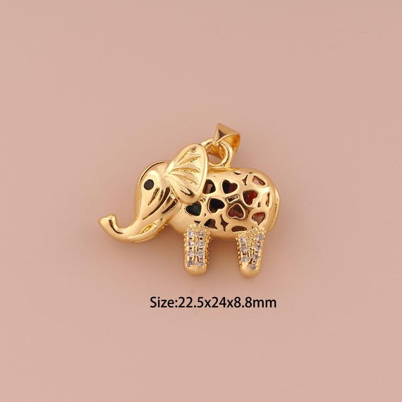 18K Gold Elephant Charms,CZ Pave Minimalist Charms Pendants,Heart Charm for DIY Jewelry Making Supply