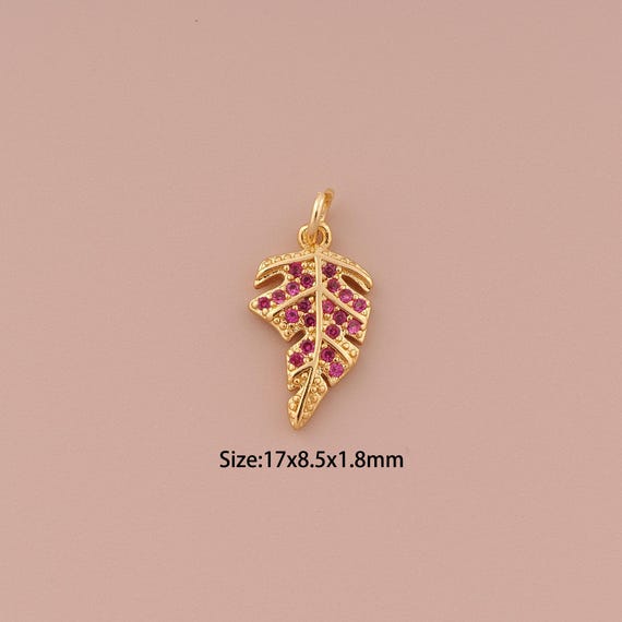 18K Gold Leaf Charms,CZ Pave Minimalist Charms Pendants,Leaf Charm for DIY Jewelry Making Supply