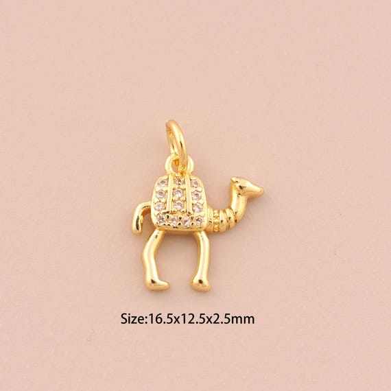 18K Gold Camel Charms,CZ Pave Animal Charms Pendants,Camel Charm for DIY Jewelry Making Supply
