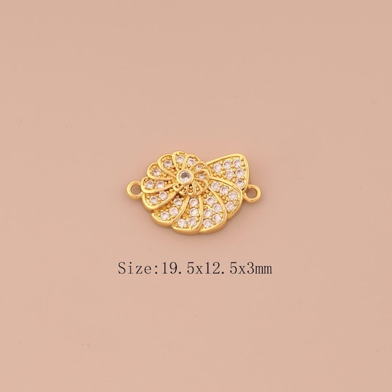 18K Gold Snail Shell Connector,CZ Pave Shell Connector Charms,Snail Shell Connector for DIY Jewelry Making Supply