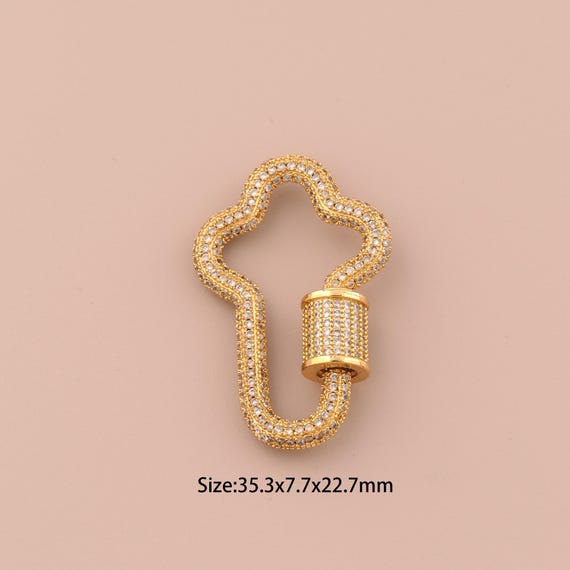 18K Gold Carabiner Clasp,CZ Pave Screw Clasp,Carabiner Clasp for DIY Jewelry Making Supply