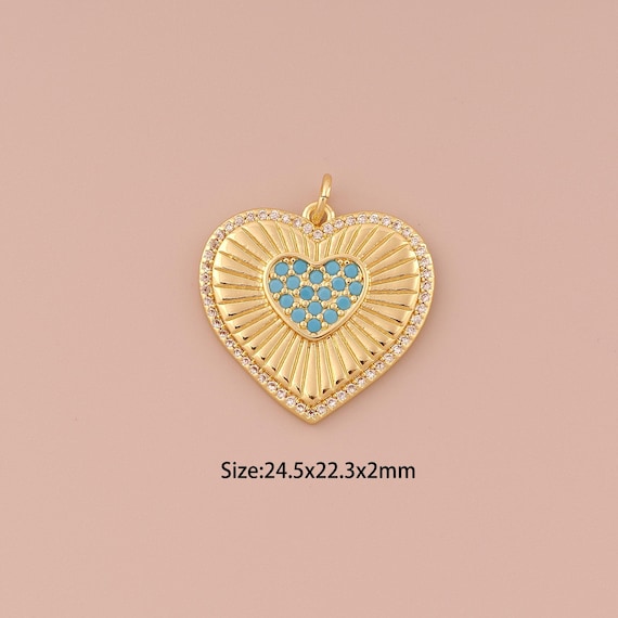 18K Gold Heart Charms,CZ Pave Minimalist Charms Pendants,Heart Charm for DIY Jewelry Making Supply