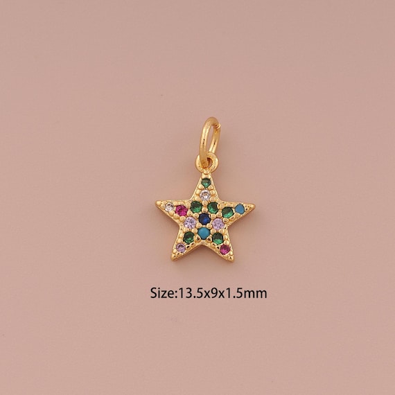 18K Gold Star Charms,CZ Pave Minimalist Charms Pendants,Star Charm for DIY Jewelry Making Supply