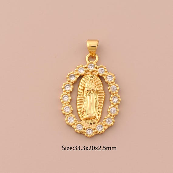 18K Gold Virgin Mary Charms,CZ Pave Religious Charms Pendants,Catholic Charm for DIY Jewelry Making Supply