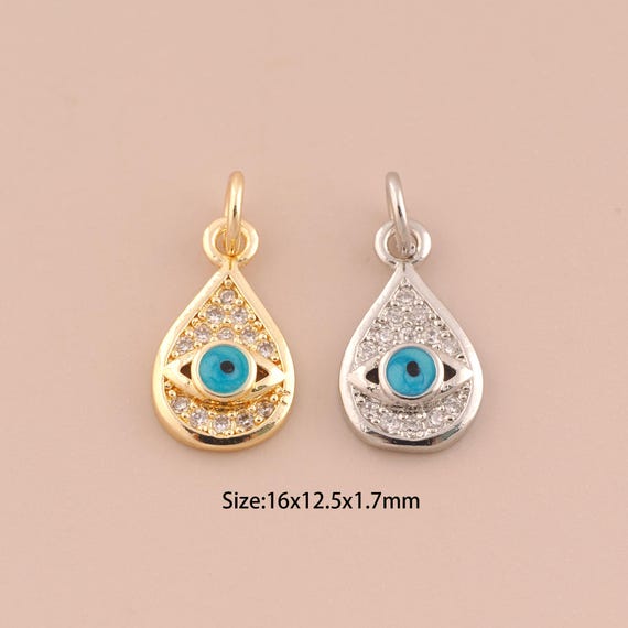 18K Gold Water Drop Charms,CZ Pave Devil Eye Charms Pendants,Evil Eye Charm for DIY Jewelry Making Supply