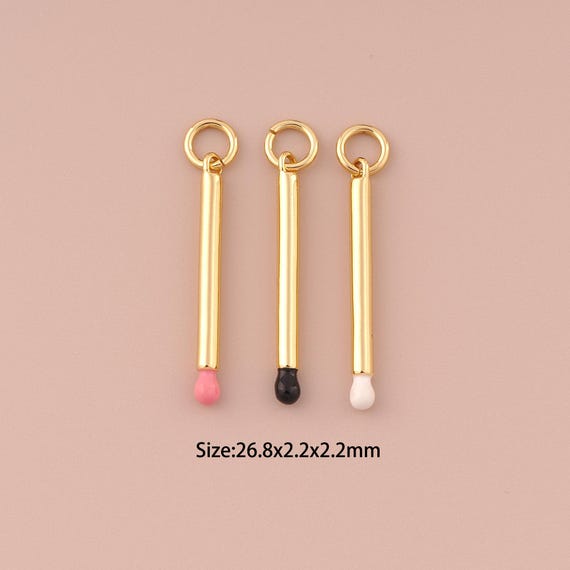 18K Gold Match Charms,Enamel Minimalist Charms Pendants,Match Charm for DIY Jewelry Making Supply