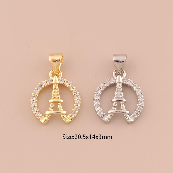 18K Gold Eiffel Tower Charms,CZ Pave Eiffel Tower Charms Pendants,Eiffel Tower Charm for DIY Jewelry Making Supply
