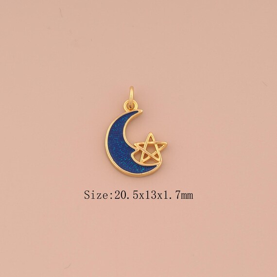 18K Gold Moon Charms,Enamel Star Charms Pendants,Celestial Charm for DIY Jewelry Making Supply