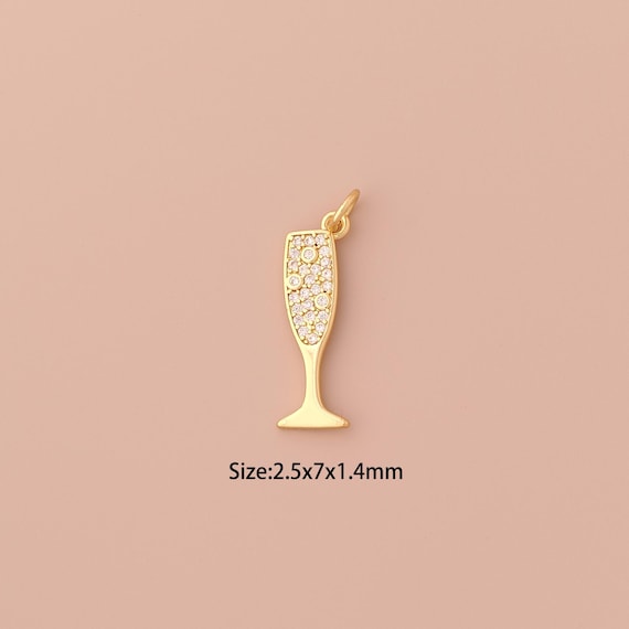 18K Gold Goblet Charms,CZ Pave Minimalist Charms Pendants,Goblet Charm for DIY Jewelry Making Supply