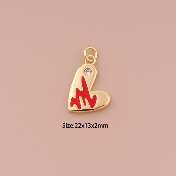 18K Gold Heart Charms,CZ Pave Minimalist Charms Pendants,Enamel M Charm for DIY Jewelry Making Supply