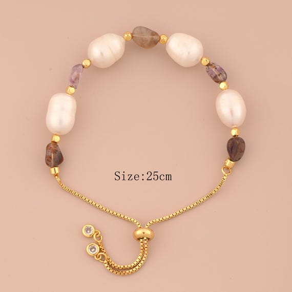 1 Str 18K Gold Pearl Opal Box Bracelet,Retractable Chain Bracelet,Gift for Her